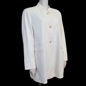 Chicos Jacket Womens 3P/ XL Petite Longer Cream Jacket Gold Rim buttons Lined